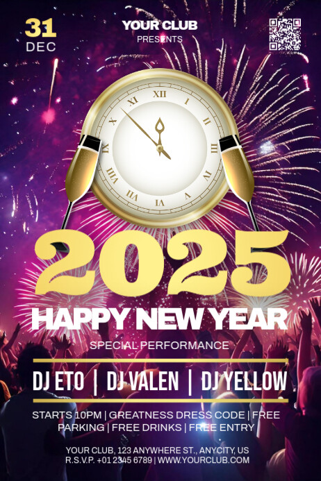 Happy New Year 2025 Celebration Event โปสเตอร์ template
