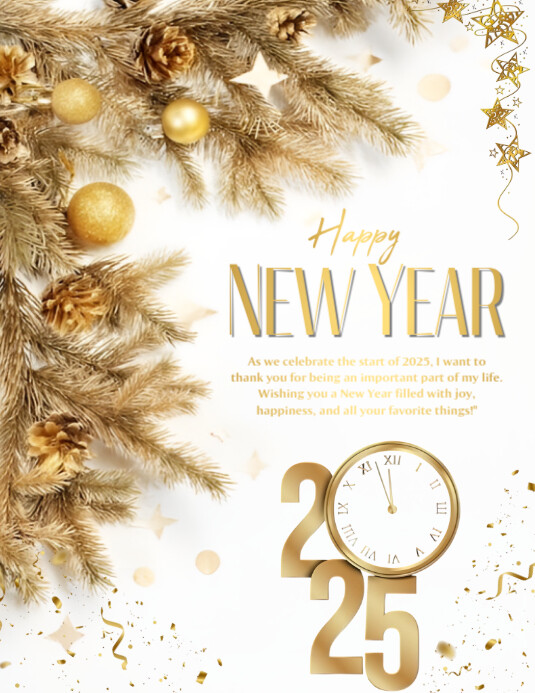 Happy New Year 2025 Greeting Card Flyer. Pamflet (VSA Brief) template