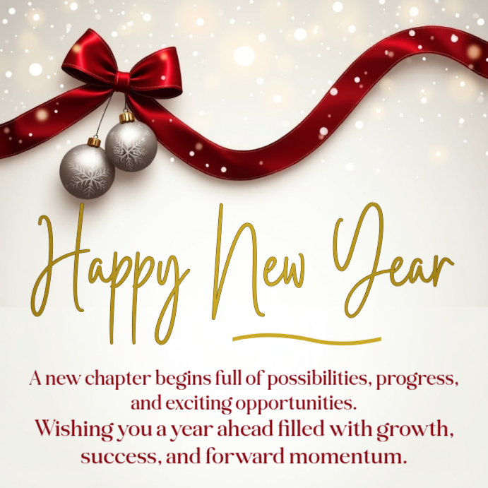 Happy New Year 2026 Elegant Holiday Greeting Card Luxury Ribbon Gold