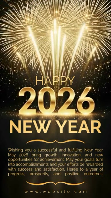 Happy New Year 2026 Gold Fireworks Poster Template | Elegant New Year ...