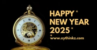 Happy New Year Clock Header Banner Gold Shop 2024 Imagen Compartida en Facebook template