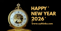Happy New Year Clock Header Banner Gold Shop 2026 ภาพที่แชร์บน Facebook template
