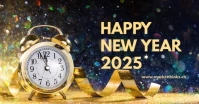 Happy New Year Clock Header Banner Gold Shop 2024 Facebook Shared Image template