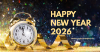 Happy New Year Clock Header Banner Gold Shop 2024 ภาพที่แชร์บน Facebook template