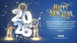 สีน้ำเงิน New Year Greeting Digitale Vertoning Template