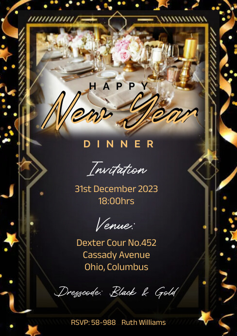 HAPPY NEW YEAR DINNER INVITATION CARD FLYER Template | PosterMyWall