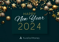 happy new year postcard green and golden colo A6 template