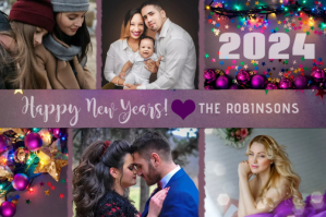 Happy New Years Photo Collage Card Etykieta template