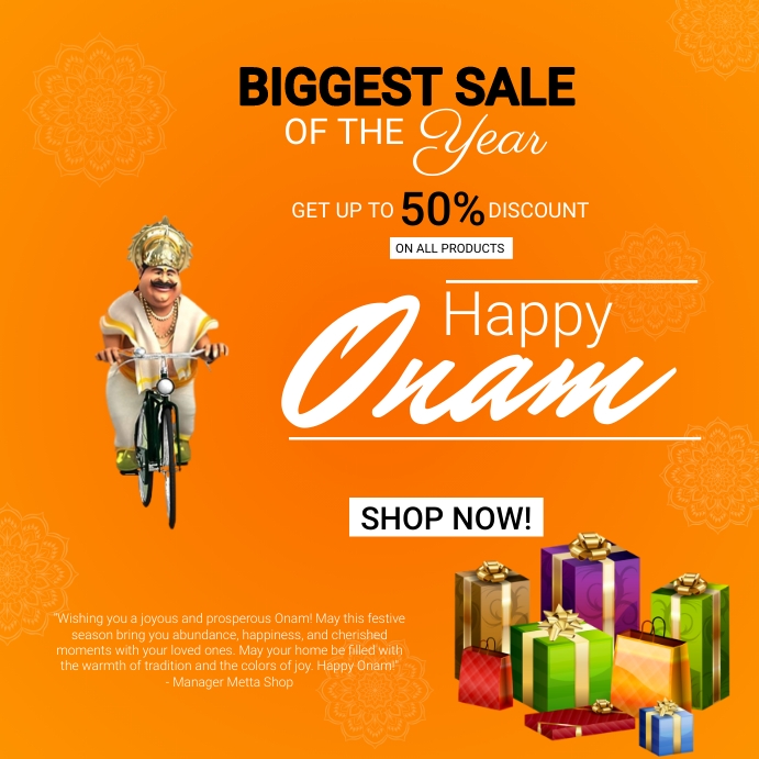 Happy Onam Sale flyer Instagram Post template