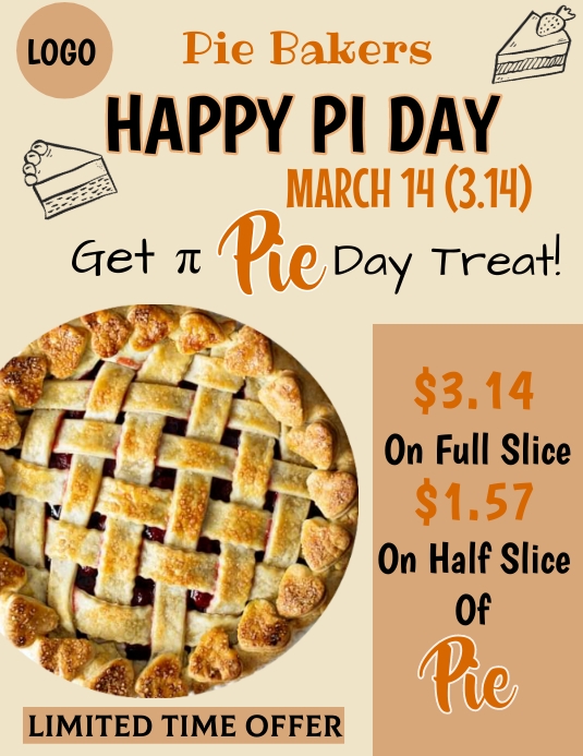 Happy Pi Day / π Day  / Pie Day Løbeseddel (US Letter) template