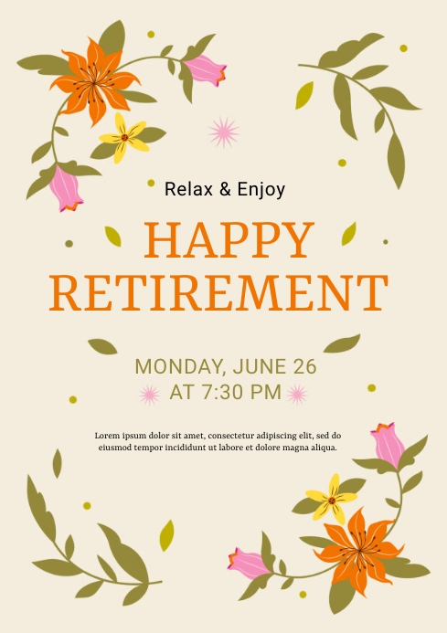 Retirement Poster Examples HAPPY RETIREMENT FLAYER TEMPLATE | PosterMyWall