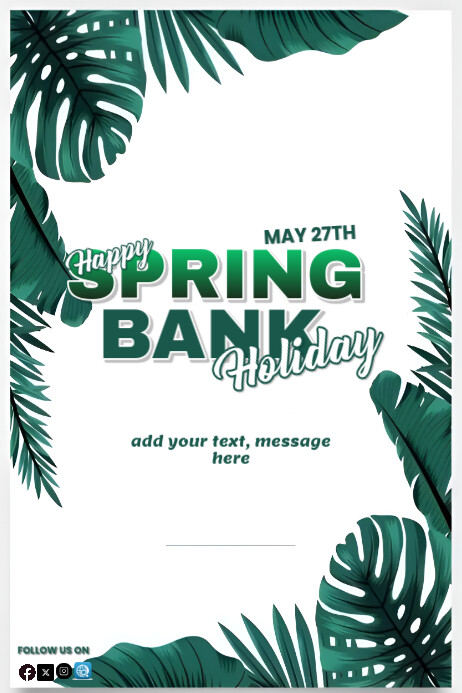 Spring Bank Card Design Plantilla de WHITE AND GREEN PASTEL HAPPY SPRING BANK HOLIDAY ...