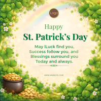 Happy St. Patrick’s Template – Editable Irish Clover & Rainbow Celebration Template Square (1:1)