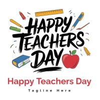 Happy Teachers Day With School Supplies  Logo template