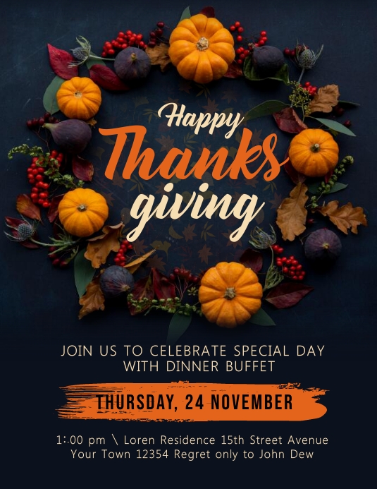 Happy Thanksgiving Day Flyer Template PosterMyWall