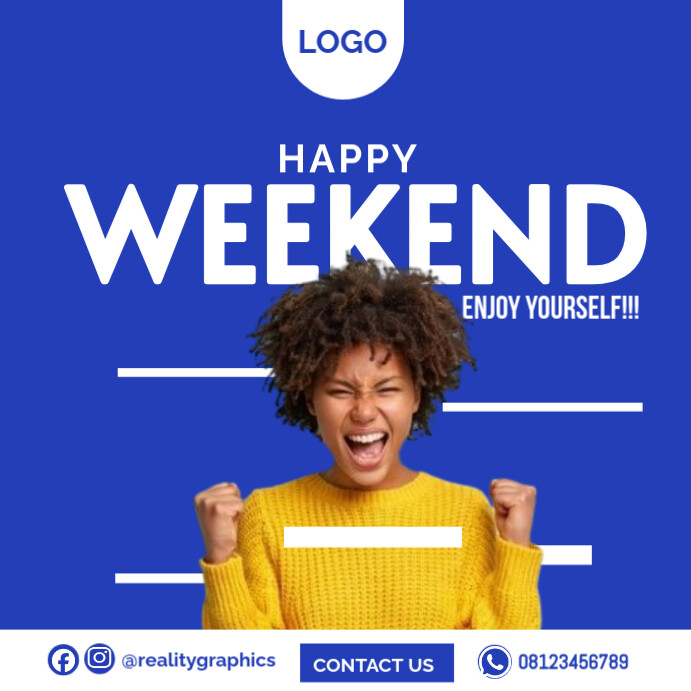 Blog Post Example About Weekend Blue Happy Weekend Instagram Ad Template | PosterMyWall
