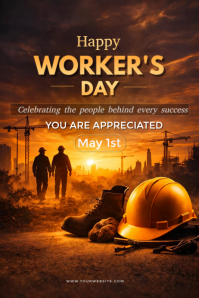 Brown Labor Day Celebration Poster Template