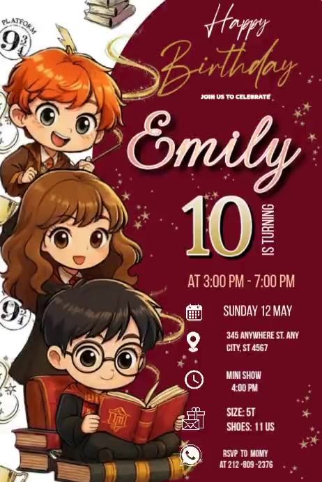 Harry Potter 10th Birthday Party Invitation Poster Video Template ...