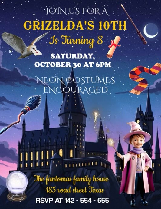 harry potter birthday invitation Flyer (Letter pang-US) template