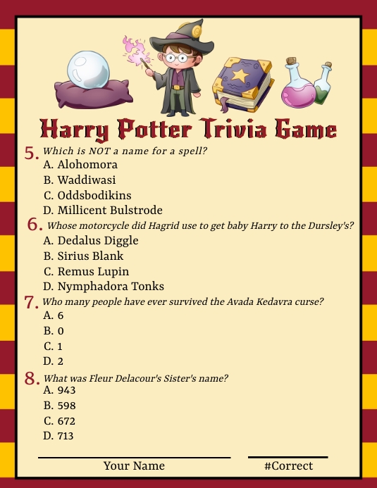 Free Printable Harry Potter Trivia Quiz With Answer Key, 55 OFF