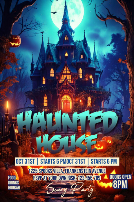 Haunted Rooftop Poster Haunted House Halloween Poster Template | PosterMyWall