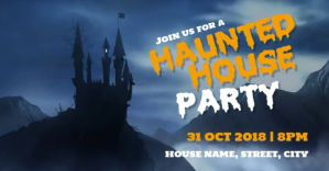 Halloween Haunted house party facebook post Isithombe Esabiwe ku-Facebook template