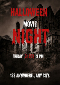 Haunted night- Halloween movie event poster A4 template