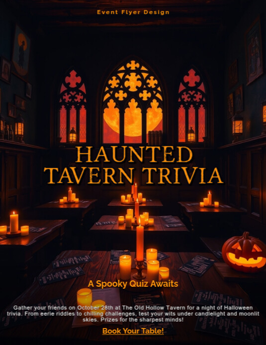 Copy of Haunted tavern halloween trivia night flyer template design ...