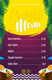 Hawaian Themed Cocktail Menu Half Page Wide template