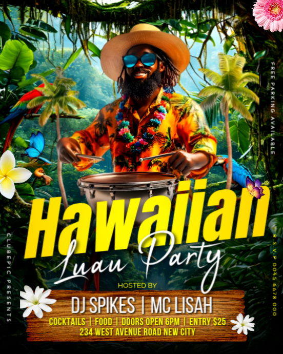 Copy of Hawaiian aloha luau party summer music dj promotion flyer ...