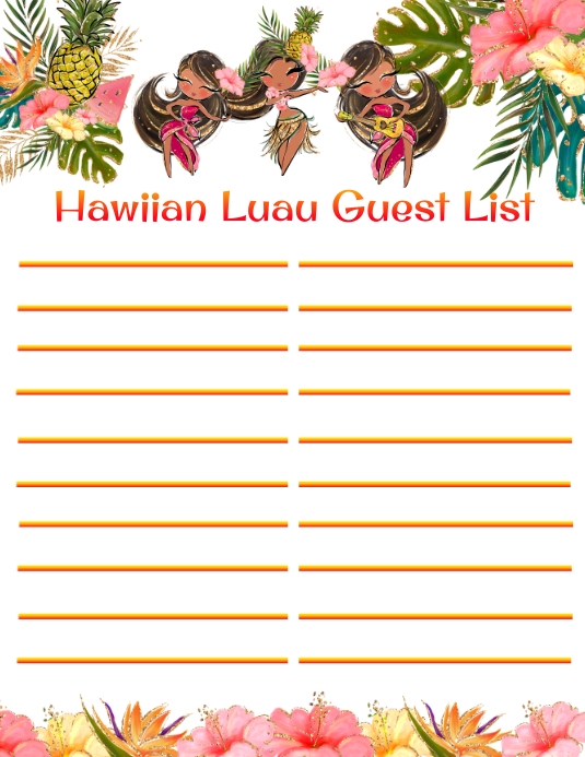 Hawaiian Luau Guest List Template PosterMyWall