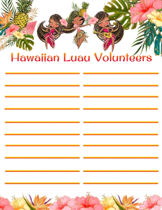 Hawaiian Luau Volunteers Sign Up Sheet Flyer (US Letter) template