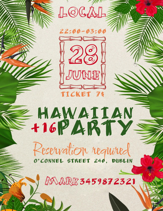 Hawaiian Party Flyer (Letter pang-US) template