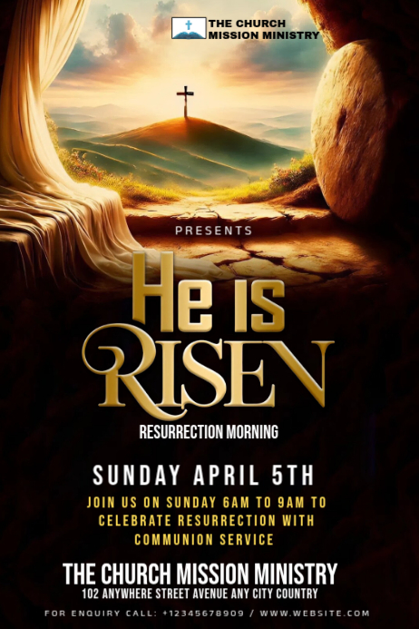 He is risen , resurrection morning,good Friday Template | PosterMyWall