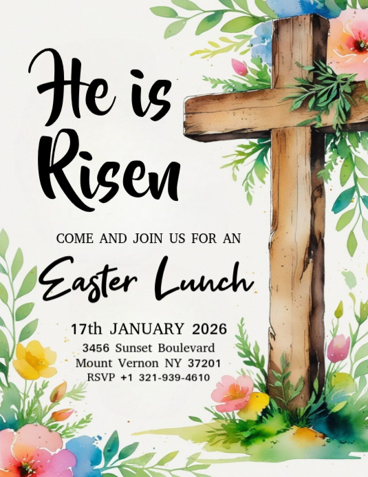 He is risen easter invitation Template | PosterMyWall