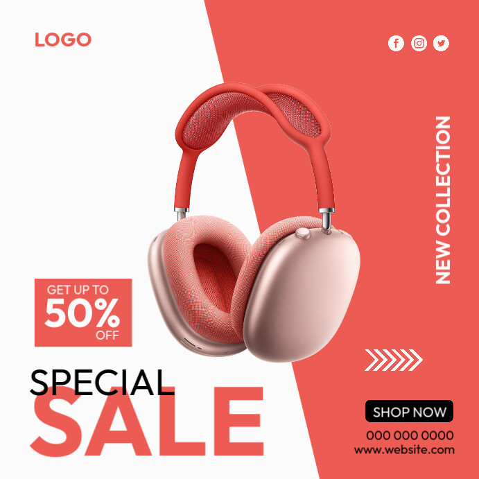 headphone discount sale flyer Instagram Plasing template