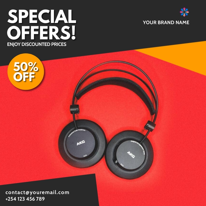 headphone earphones electronics gadgets flyer Quadrado (1:1) template