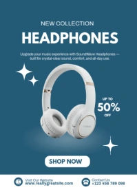 Headphones Promo Poster Template – Wireless & Bluetooth Audio Sale Design A2