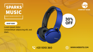Orange Headphones Sale Digitalt display Template
