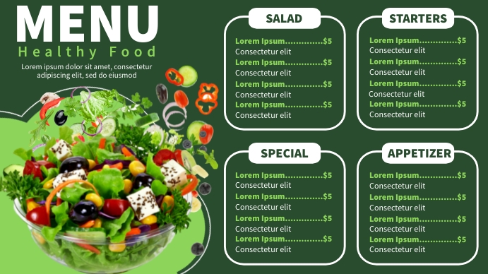Healthy food menu template for vegetarians | PosterMyWall