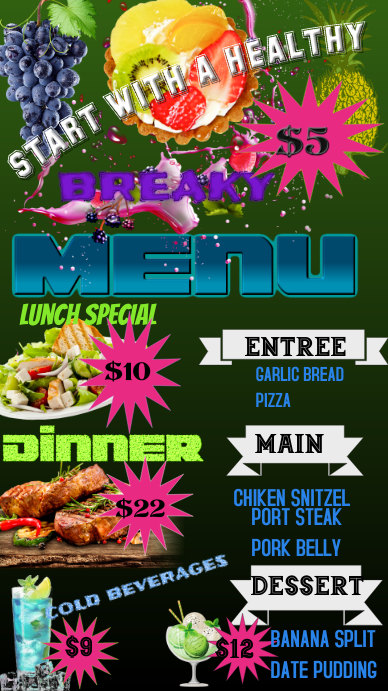 Plantilla De Menu Saludable Menu Cena Postermywall