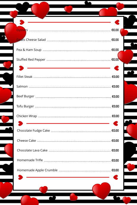 Heart Border Menu Heart Menu Template | PosterMyWall