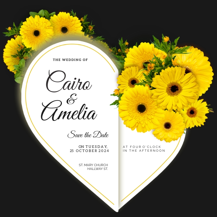 Heart Sunflower Invitation Vierkant (1:1) template