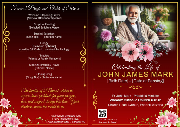 Heartfelt Funeral Program Cover Template | PosterMyWall