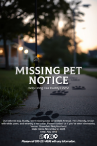 Black Missing Pet Notice Poster Template