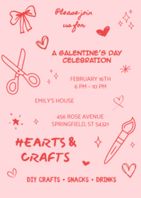 Hearts & Crafts Galentine’s Day Invitation A6 template