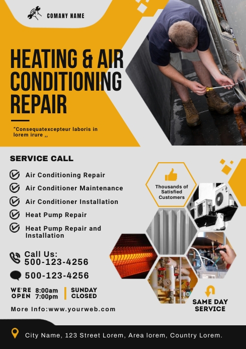 Heating & Air Conditioning Repair Flyer Templ Template | PosterMyWall