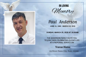 Heaven Dove Funeral Announcement Card ป้าย template