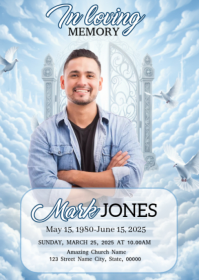 Heavenly funeral program announcement card A6 template