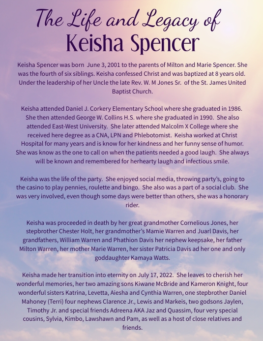 Heavenly Purple Sky Funeral Program Biography Flyer (Letter pang-US) template